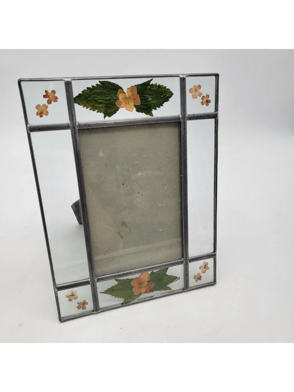 Vintage Pressed Flowers Stained Glass Photo Frame
